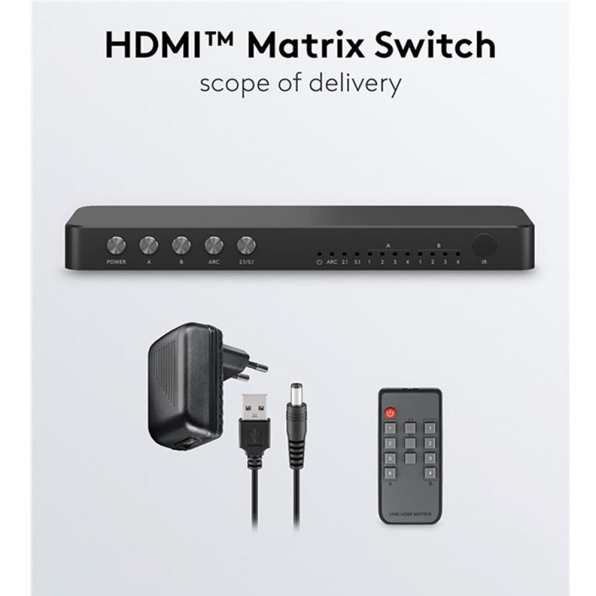 Matriz de comutação HDMI™ 4 para 2, 4K 60Hz, preta