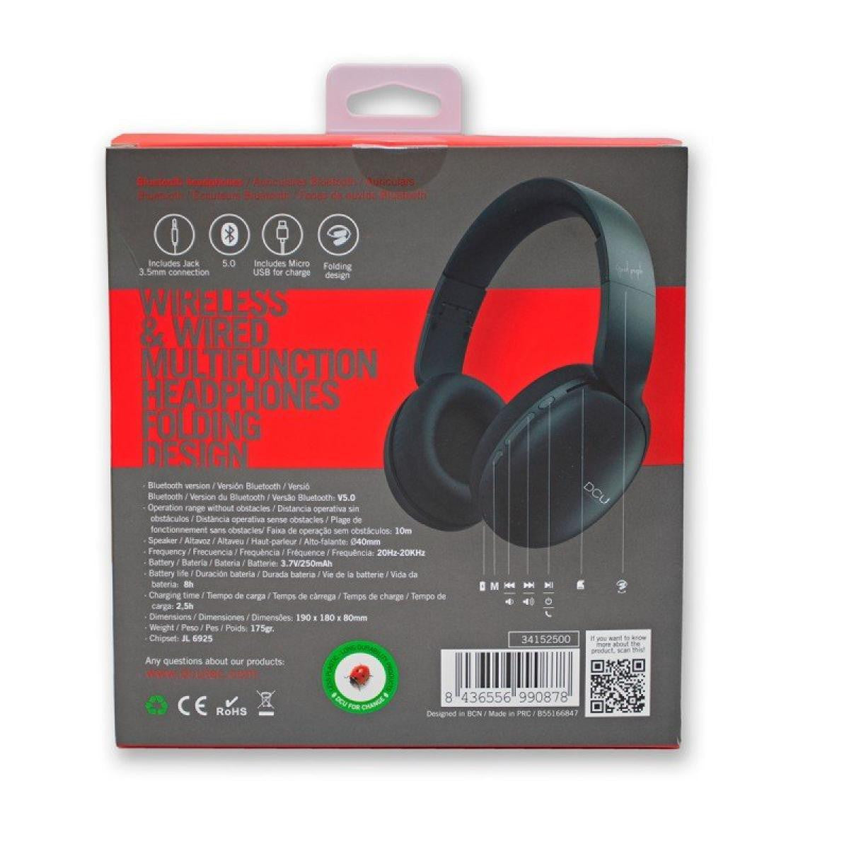 Auriculares Bluetooth multifuncionais e dobráveis