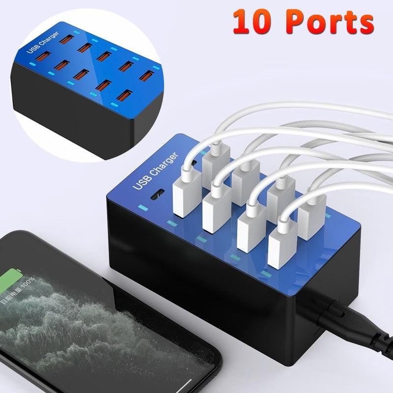 Carregador de mesa inteligente USB de 10 portas e 20 A