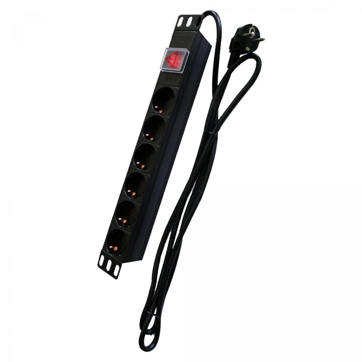 19" rack power strip with 6 multiple power outlets with switch and 2m cable