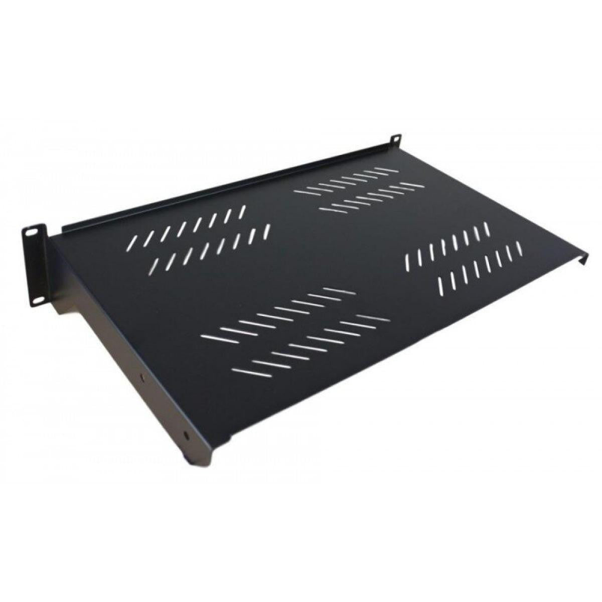 Black 19" rack tray with 2U front fixing and 280mm depth