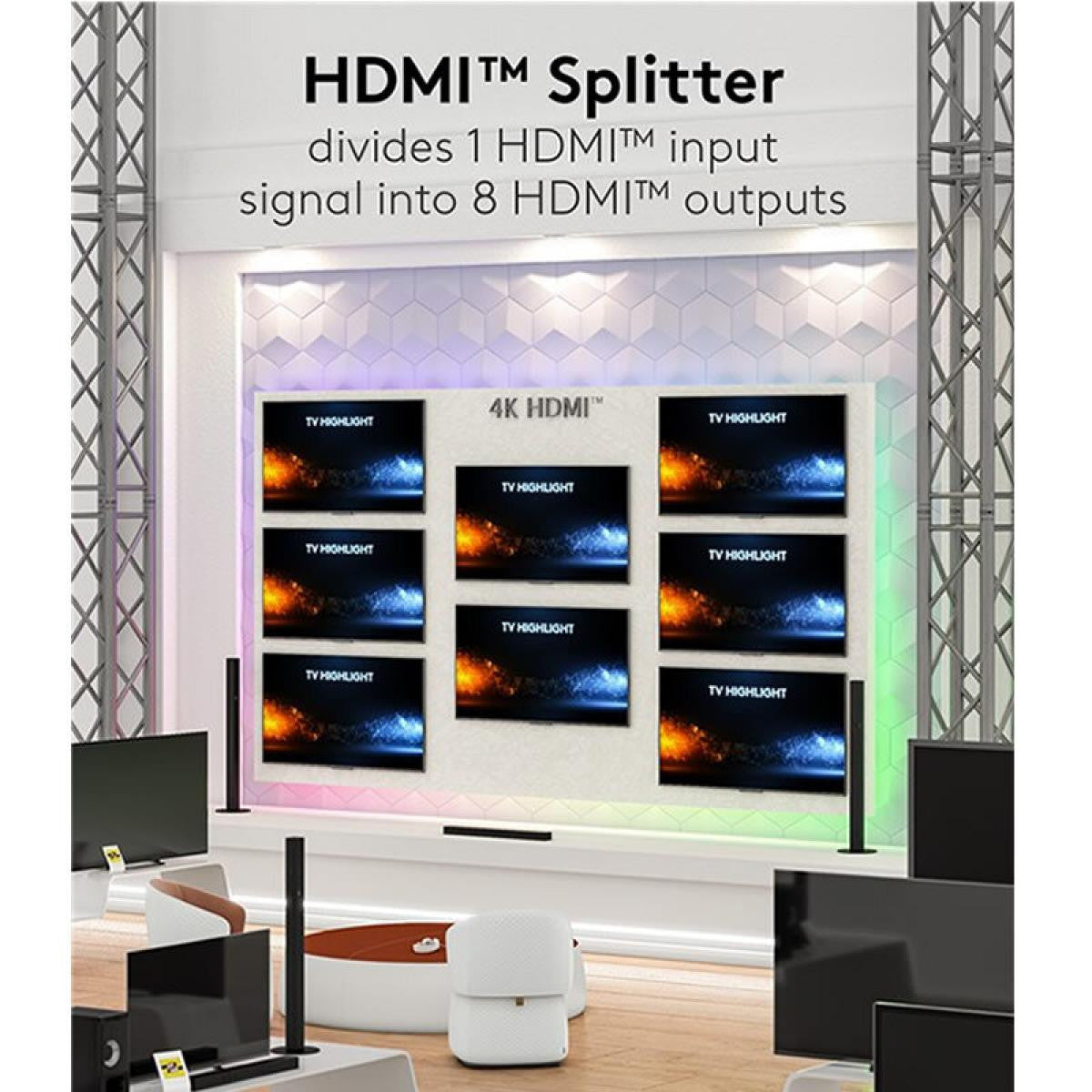 HDMI™ Splitter or Divider 1 to 8 with 4K resolution 60 Hz, black