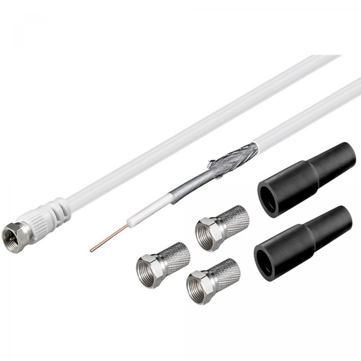 Set of 100 dB coaxial antenna cables, 30 m long, white