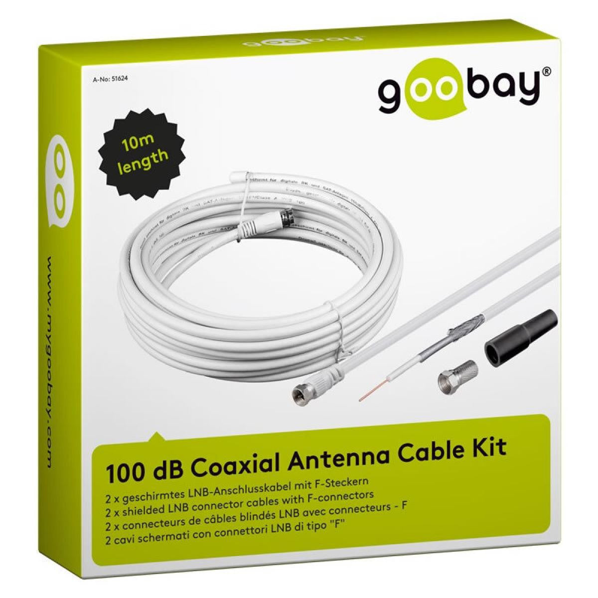 Conjunto de cabo coaxial para antena de 10 m de comprimento e 100 dB - Branco