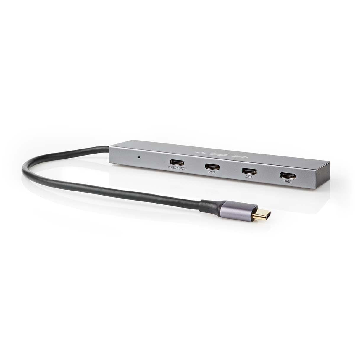 Hub GEN 3.2 de 10 Gbps com 1 porta USB-C macho para 4 portas USB-C fêmea e 1 porta com carregamento rápido PD 3.0.