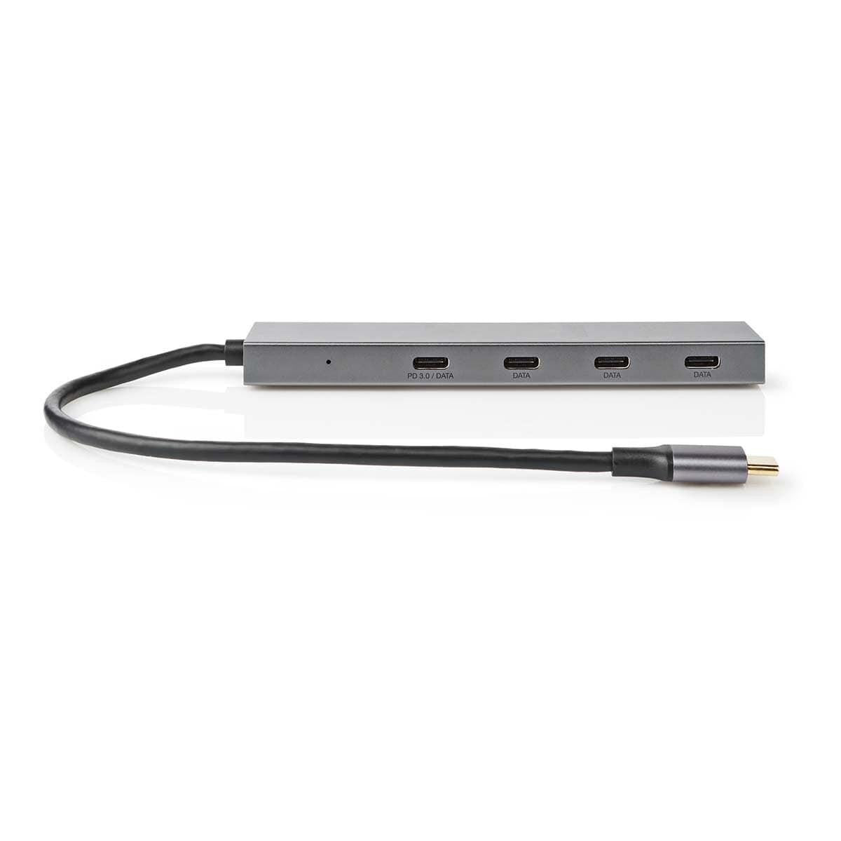 Hub GEN 3.2 de 10 Gbps com 1 porta USB-C macho para 4 portas USB-C fêmea e 1 porta com carregamento rápido PD 3.0.