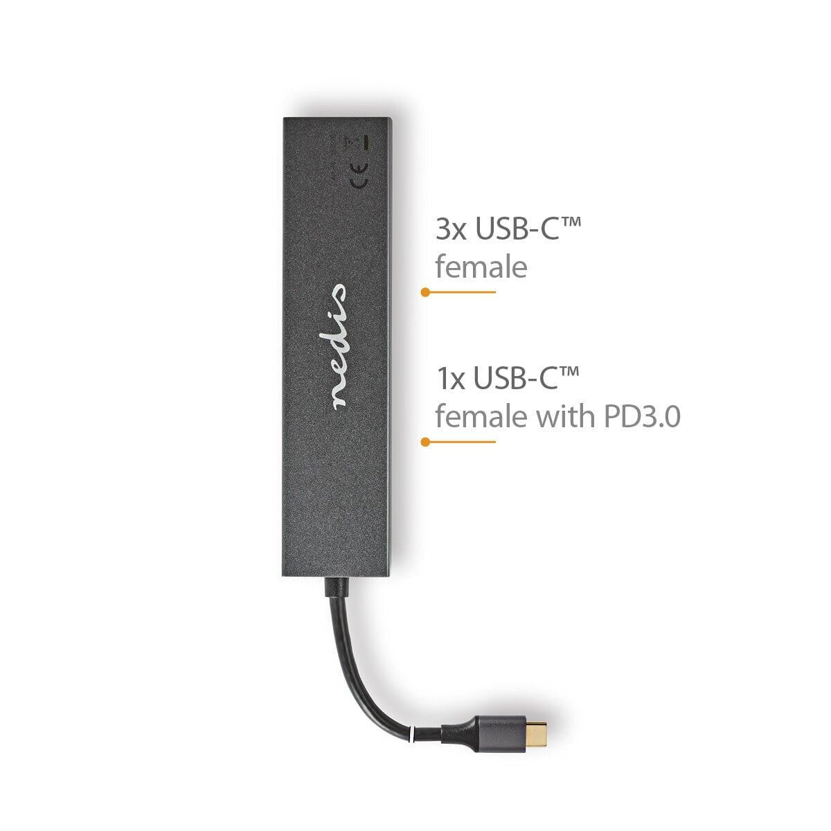Hub GEN 3.2 de 10 Gbps com 1 porta USB-C macho para 4 portas USB-C fêmea e 1 porta com carregamento rápido PD 3.0.