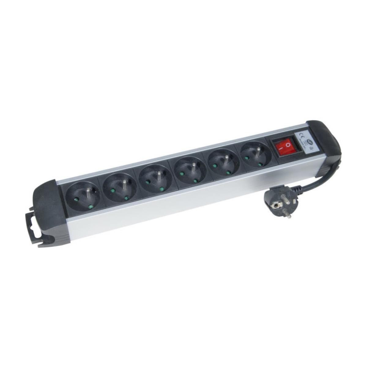 6-socket French CEE 7/5 power strip with switch, 1.6 metres long