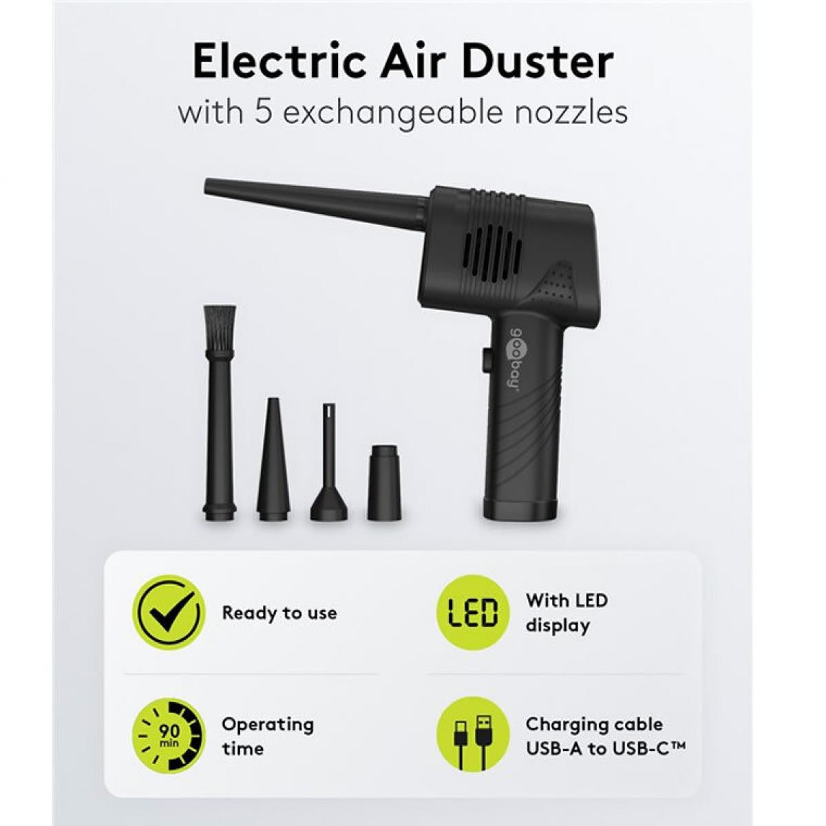 Electric air blower | 3 levels | 5 nozzles | for contactless cleaning of PC accessories and household items