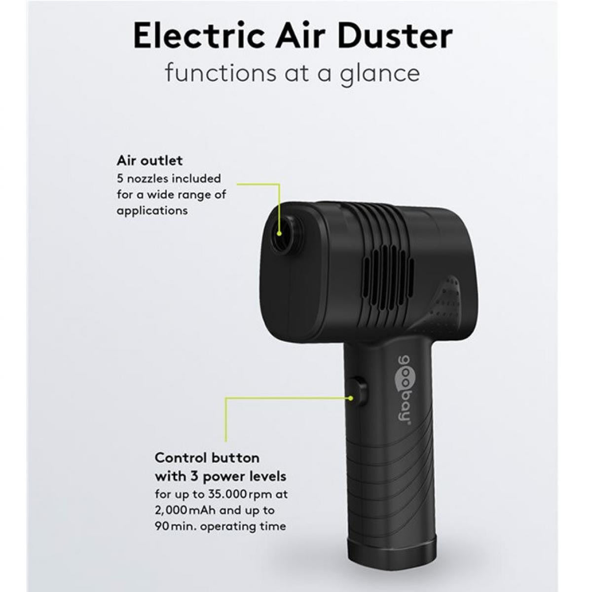 Electric air blower | 3 levels | 5 nozzles | for contactless cleaning of PC accessories and household items