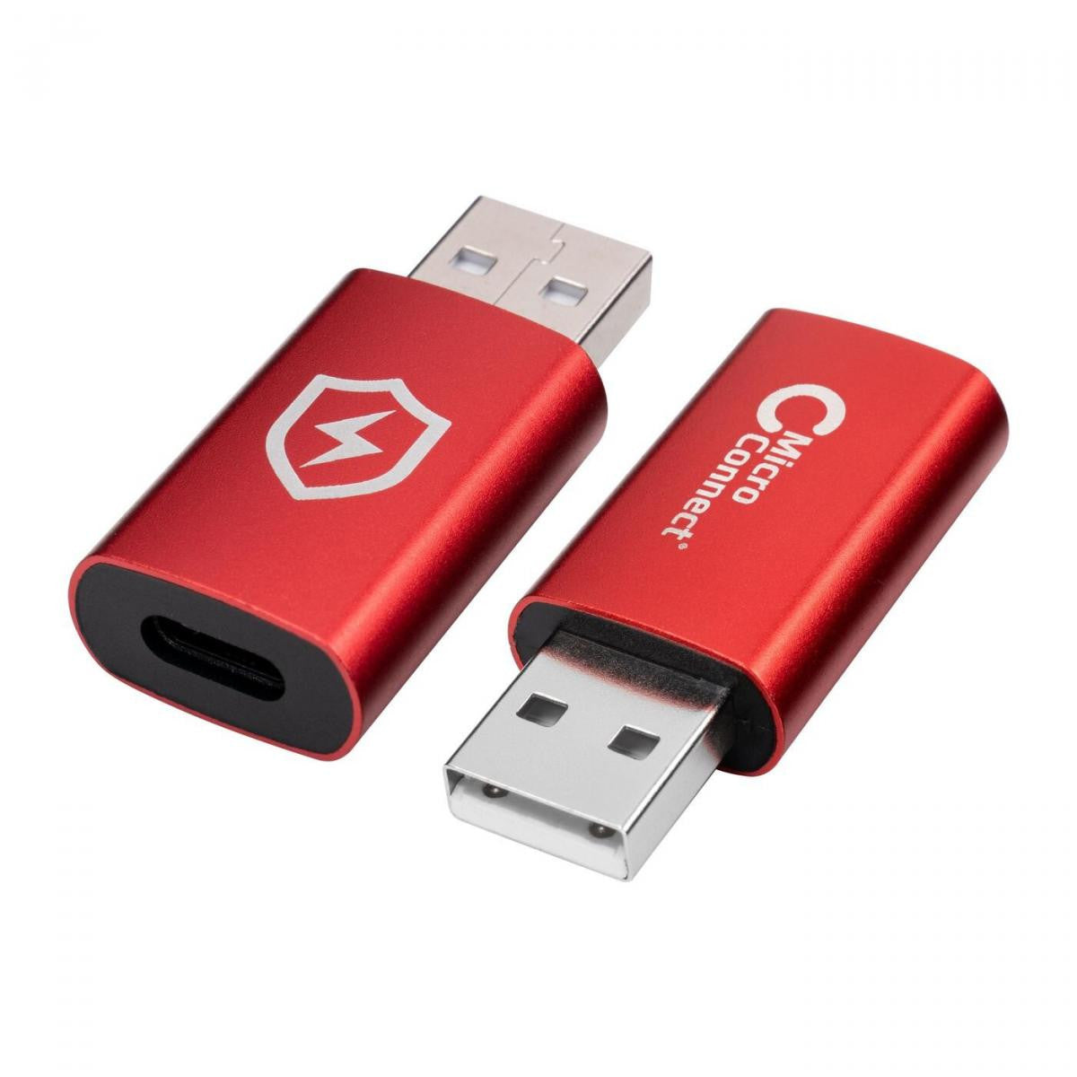 MicroConnect Safe Charge USB-A to USB-C Data Blocker Adapter | 5V to 2.4A | 12W | Red