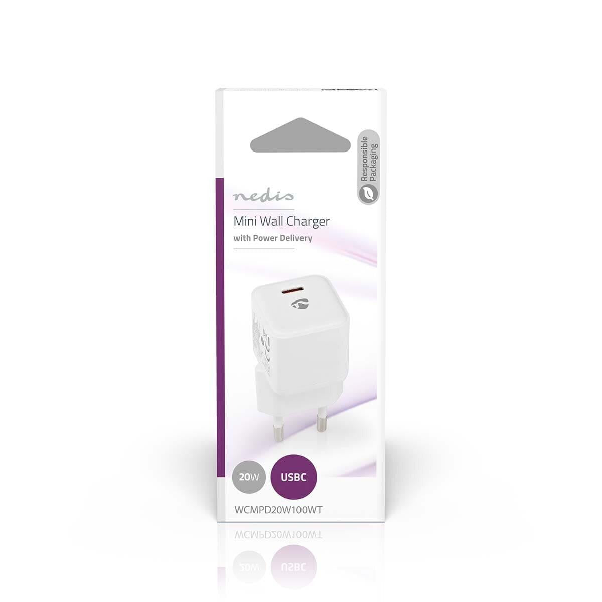 20 Watt Wall Charger | Quick Charge Function | 1.67 / 2.22 / 3.0 A | Number of Outputs: 1 | 1 x USB-C | White