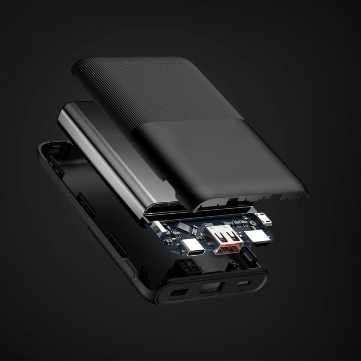 KSIX Ultra Thin Powerbank | Lithium polymer | 10,000 mAh | 22.5W | Power Delivery | USB-C to USB-C cable included - Black