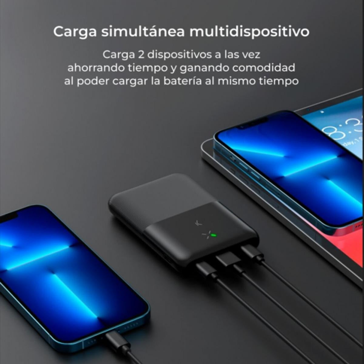 KSIX Ultra Thin Powerbank | Lithium polymer | 10,000 mAh | 22.5W | Power Delivery | USB-C to USB-C cable included - Black