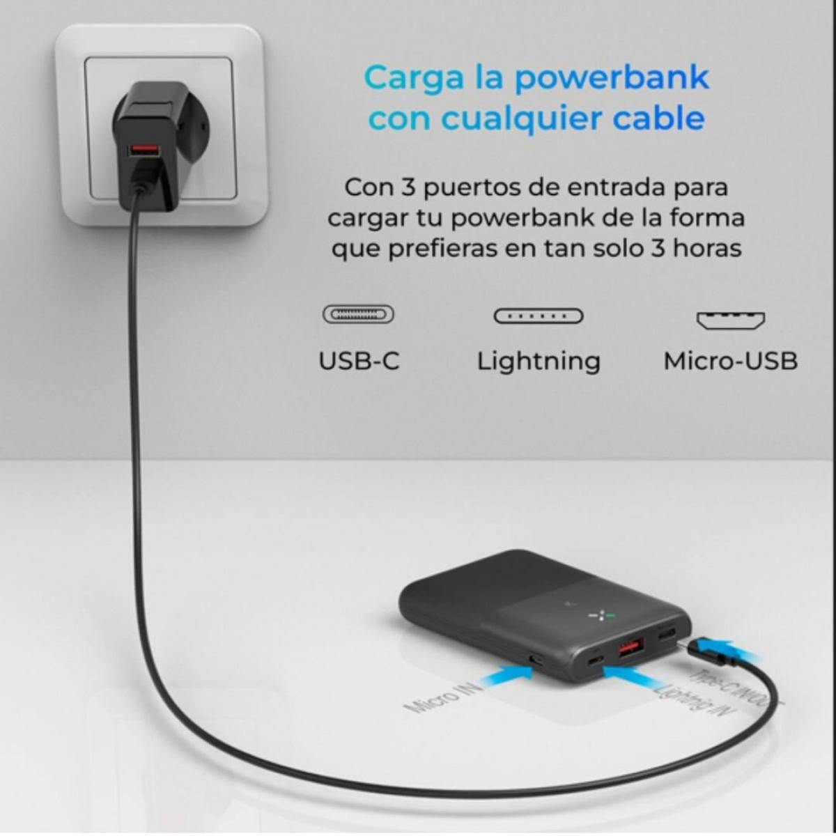 KSIX Ultra Thin Powerbank | Lithium polymer | 10,000 mAh | 22.5W | Power Delivery | USB-C to USB-C cable included - Black
