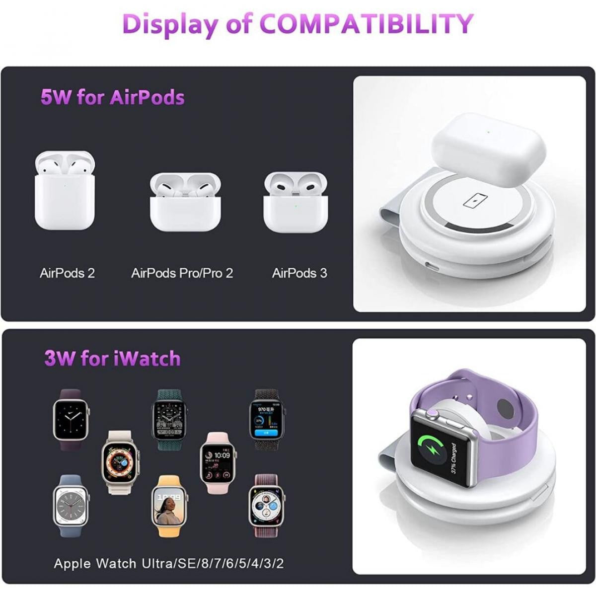 2 IN 1 WIRELESS CHARGING SYSTEM | FOR PHONE+WATCH QI | MAX 18W | WHITE