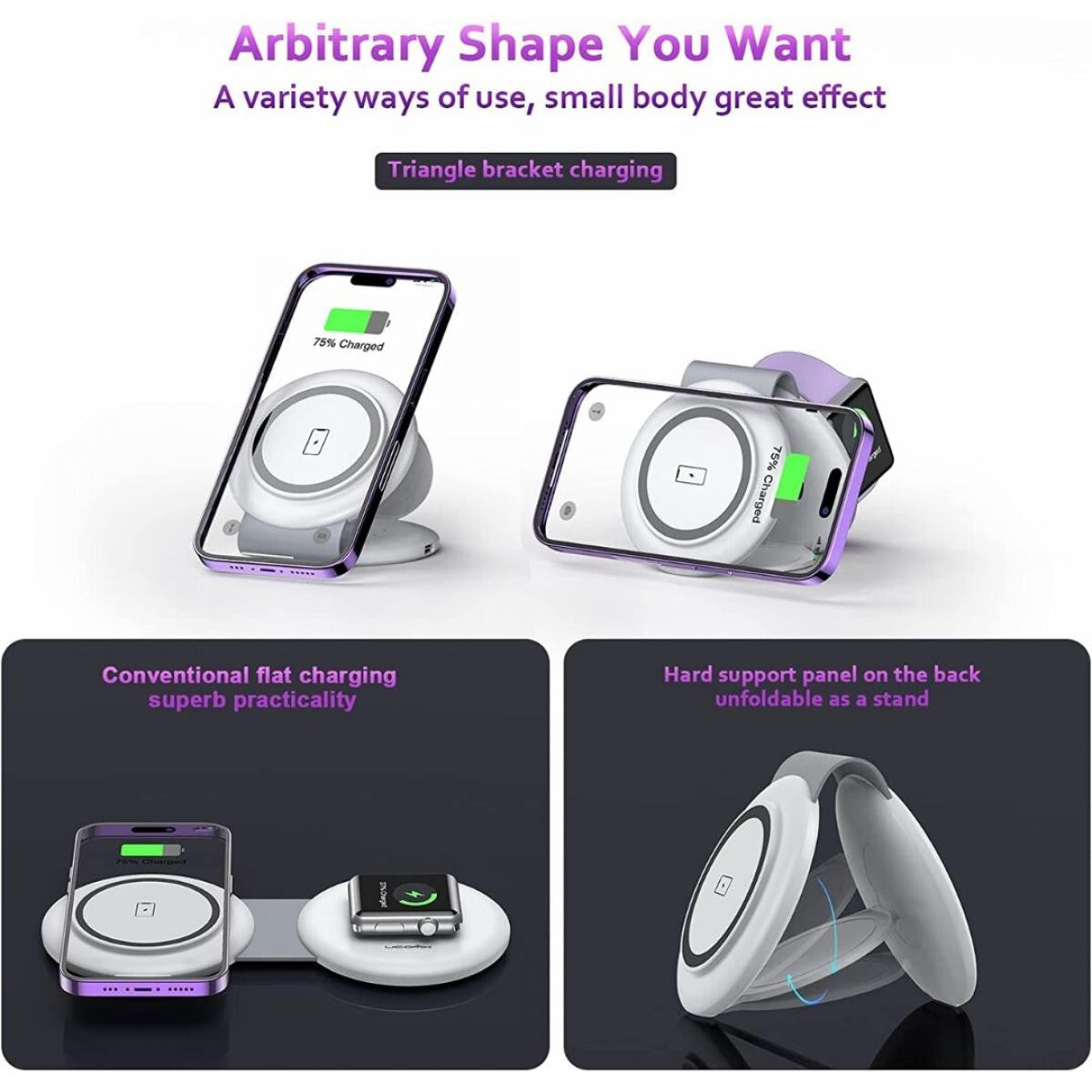 2 IN 1 WIRELESS CHARGING SYSTEM | FOR PHONE+WATCH QI | MAX 18W | WHITE