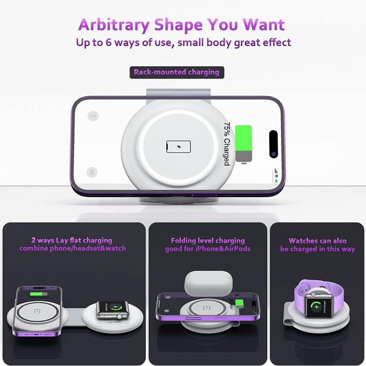 2 IN 1 WIRELESS CHARGING SYSTEM | FOR PHONE+WATCH QI | MAX 18W | WHITE