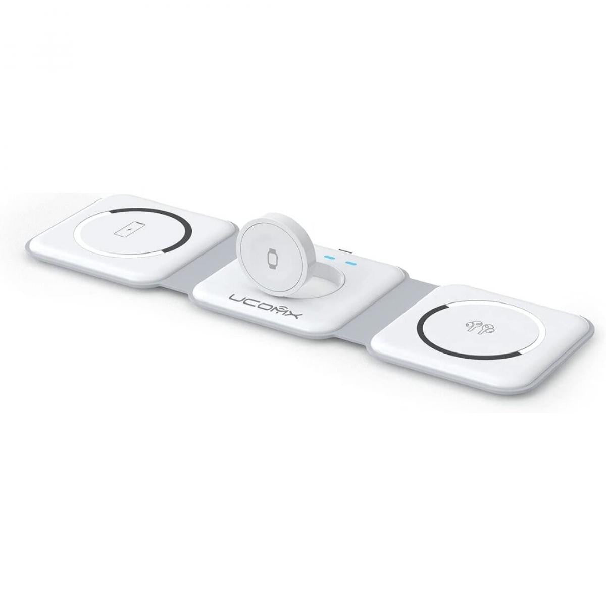 Carregador sem fios 3 em 1 para iPhone, estação de carregamento magnética dobrável 3 em 1 | Branco
