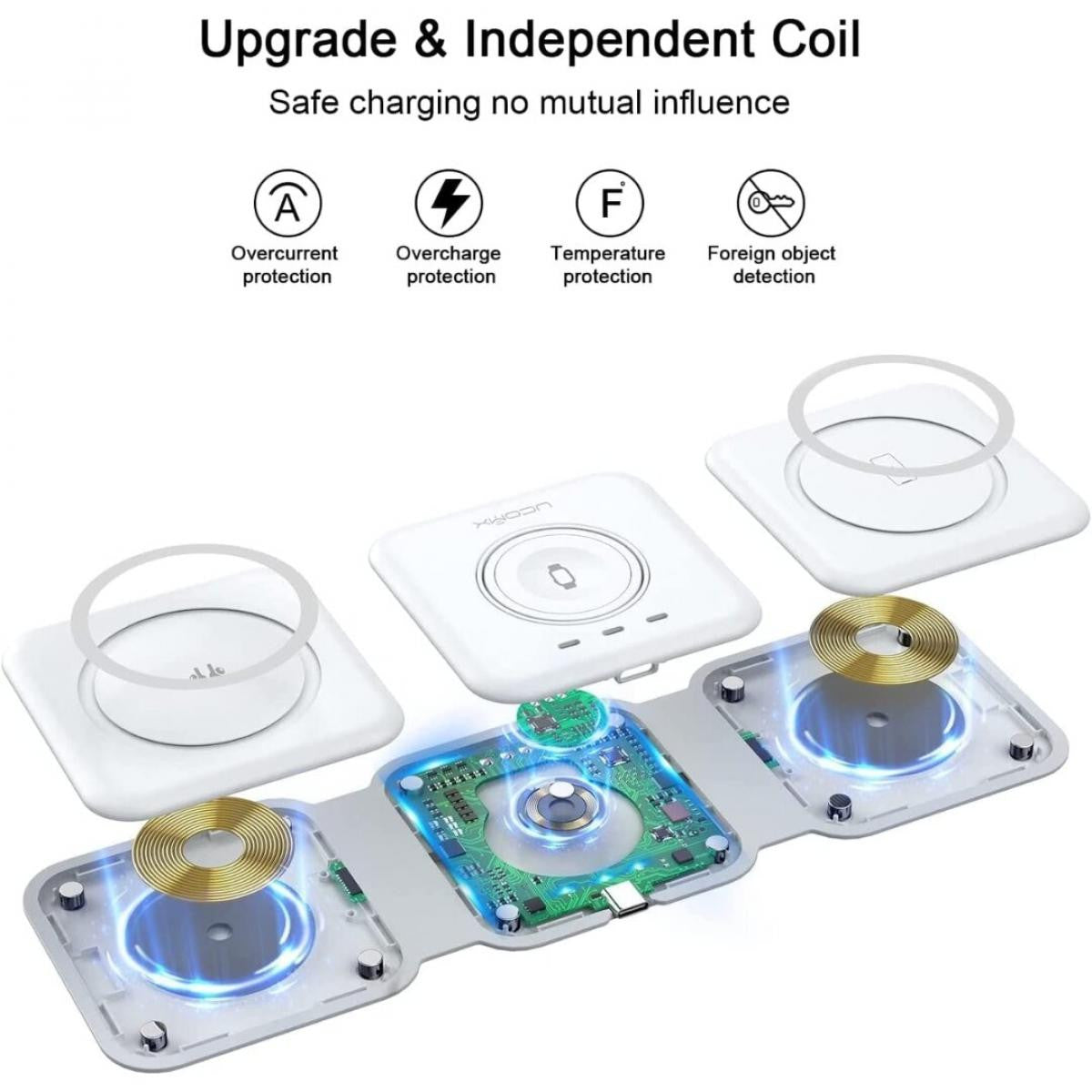 Carregador sem fios 3 em 1 para iPhone, estação de carregamento magnética dobrável 3 em 1 | Branco