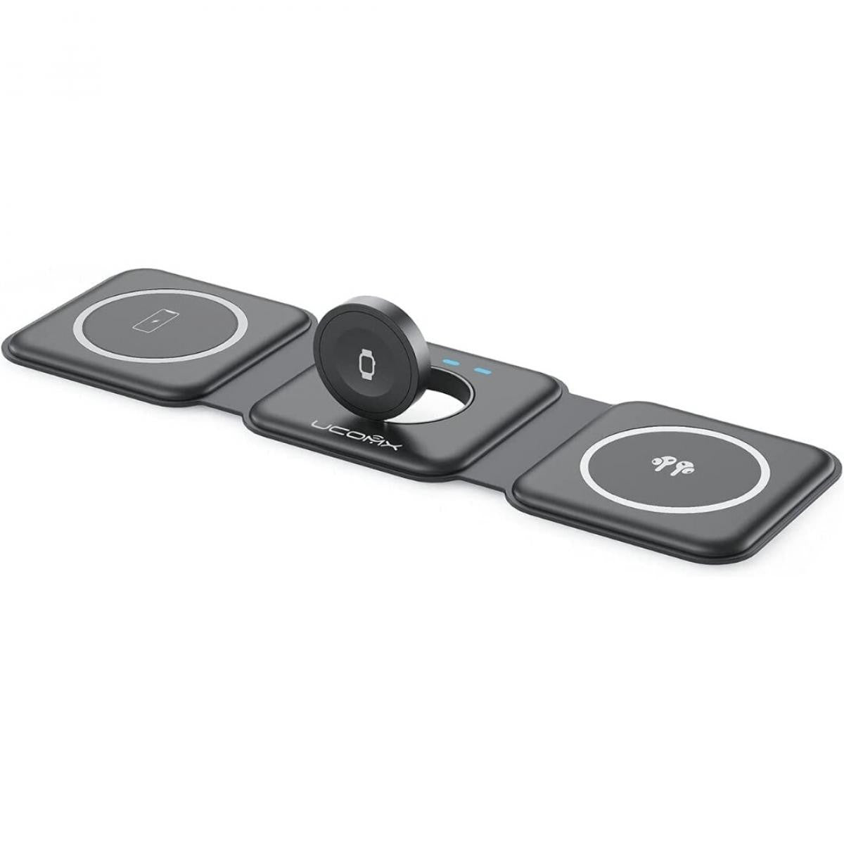 Carregador sem fios 3 em 1 para iPhone, estação de carregamento magnética dobrável 3 em 1 | Preto