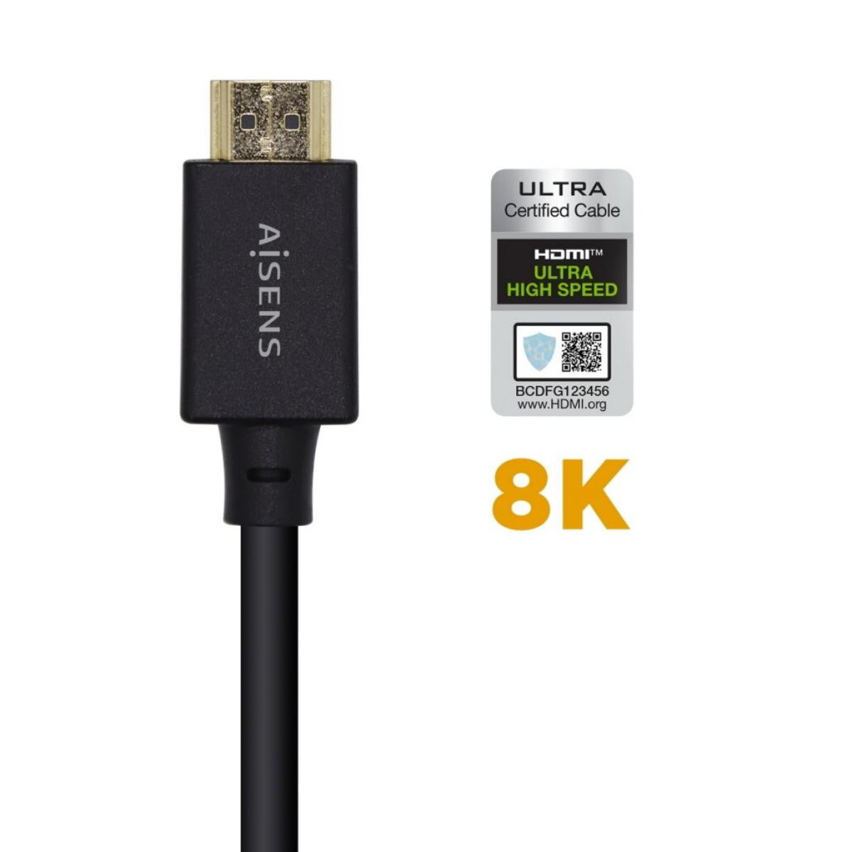 Cabo HDMI V2.1 CERTIFICADO Ultra Alta Velocidade 8K@60Hz 48Gbps | A/MA/M | PRETO em vários comprimentos