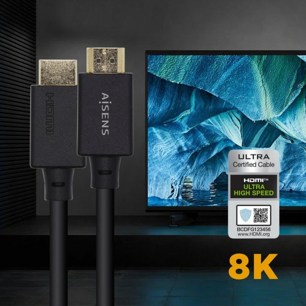 Cabo HDMI V2.1 CERTIFICADO Ultra Alta Velocidade 8K@60Hz 48Gbps | A/MA/M | PRETO em vários comprimentos