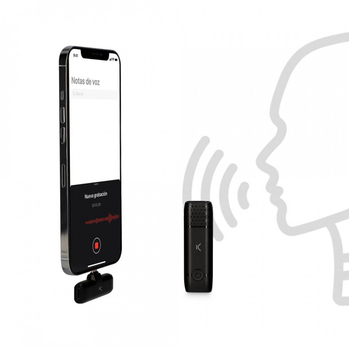 Ksix Wireless Mobile Microphone | Lightning | Receiver and Microphone | Up to 10 hours of battery life | Black