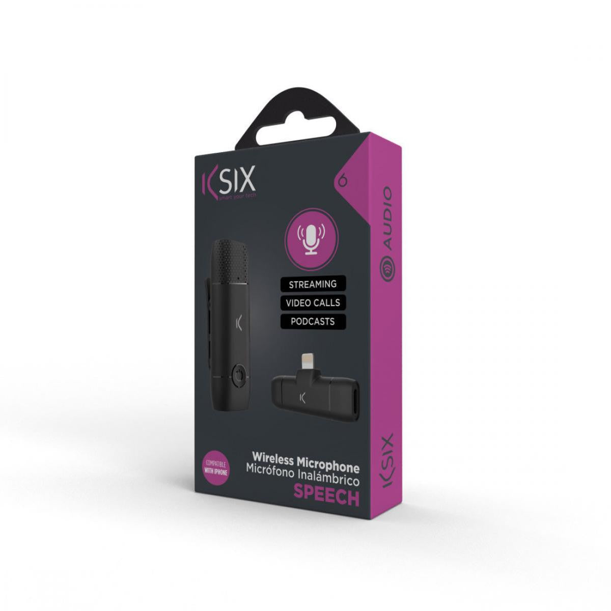 Ksix Wireless Mobile Microphone | Lightning | Receiver and Microphone | Up to 10 hours of battery life | Black