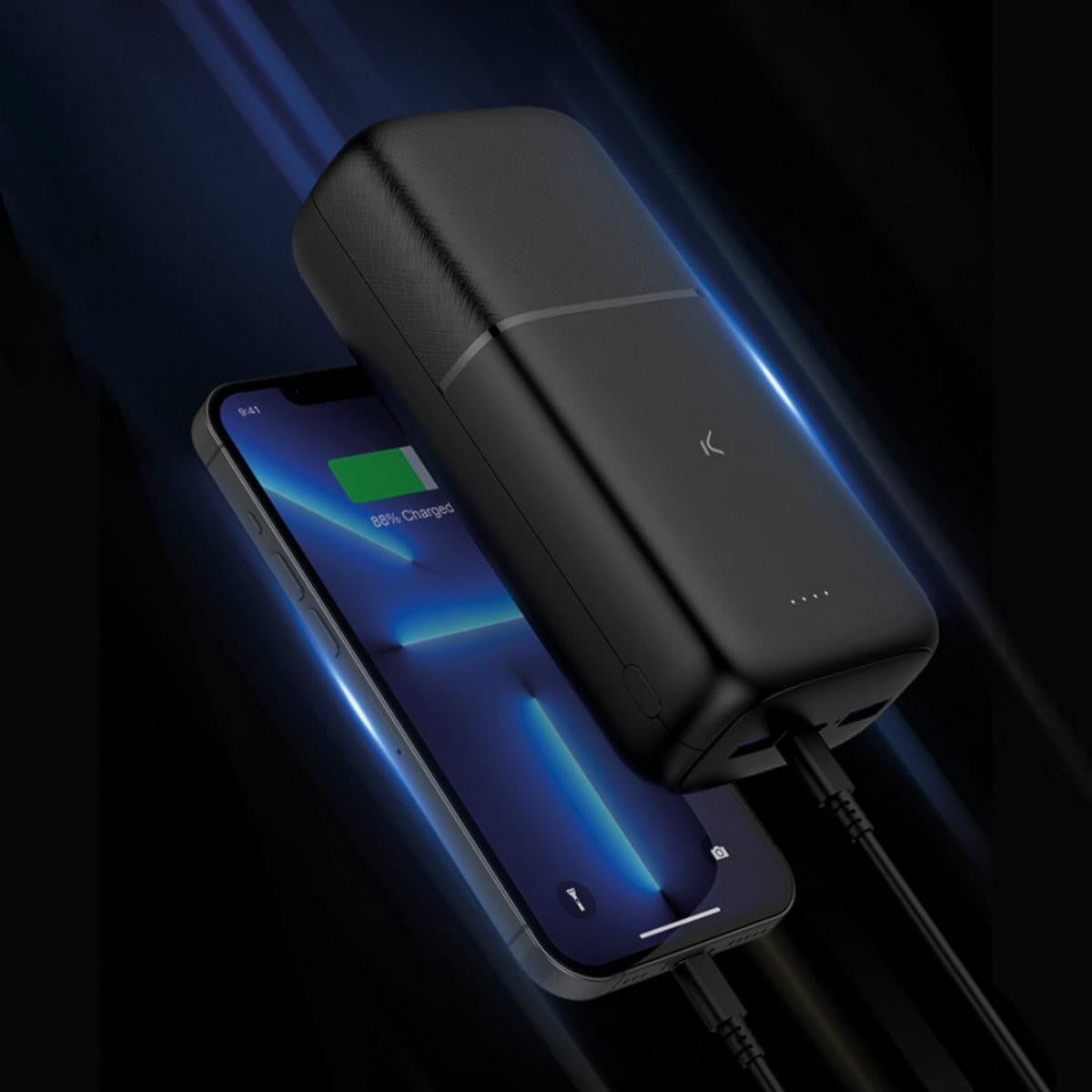 Bateria Externa Ksix Supra 30.000 mAh | 20 W | Power Delivery | 3 Portas de Saída | Inclui Cabo USB-A para USB-C | Preta