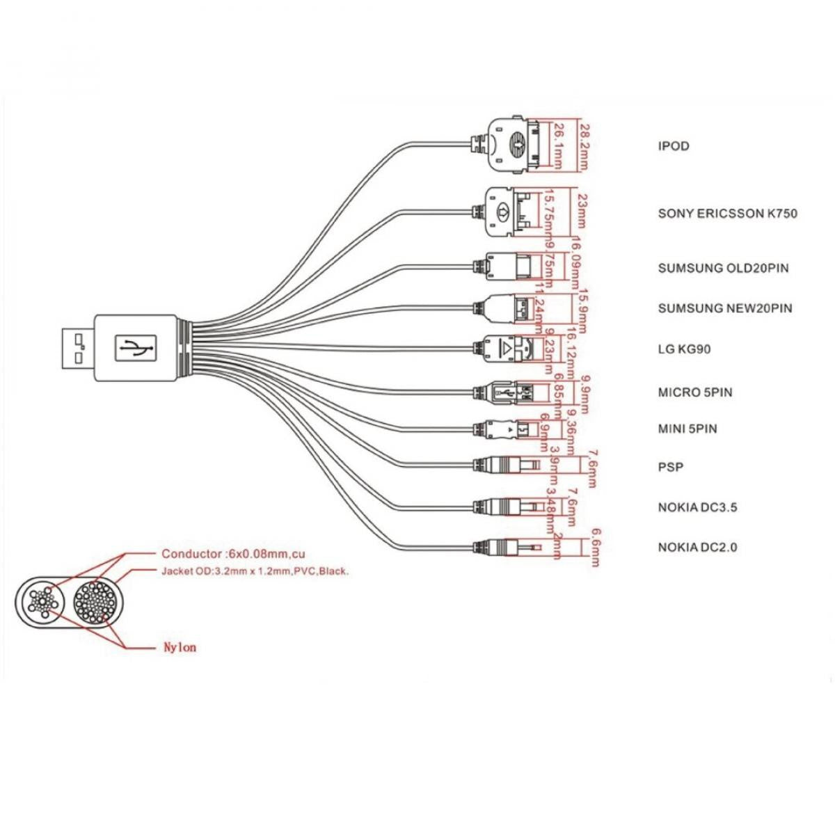 HQ multi charger USB charging cable with multiple connections