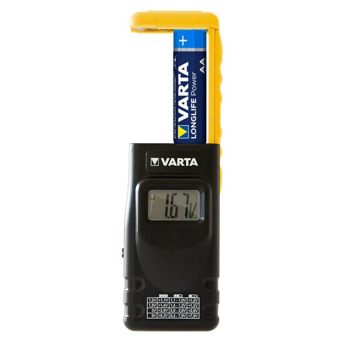 VARTA Digital LCD Battery Tester Multimeter for Disposable, Electronic Rechargeable and Button Cell Batteries | AA, AAA, C, D, 9V
