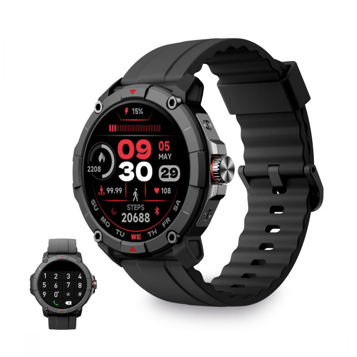 KSIX Smartwatch - GPS - Sport and health mode - Voice assistant - 1.38 screen - Auto. 7 days - Submersible, Black