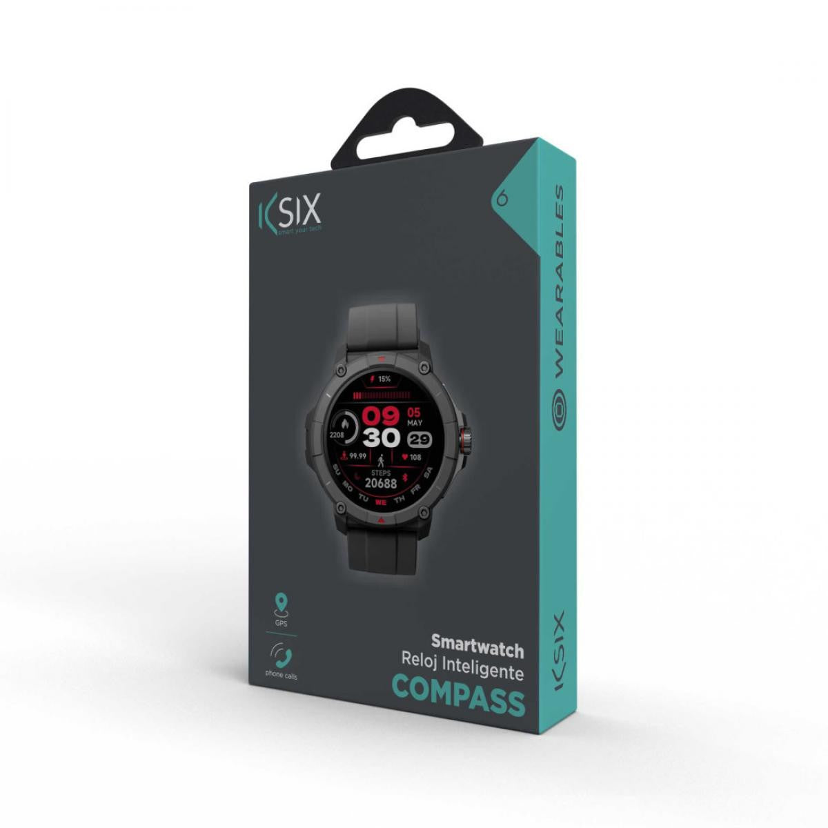 KSIX Smartwatch - GPS - Sport and health mode - Voice assistant - 1.38 screen - Auto. 7 days - Submersible, Black