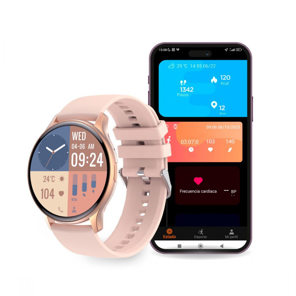 Smartwatch Ksix Core - Ecrã de 1,43" - Desligar automático após 5 dias - Modos Desporto e Saúde - Chamadas - Assistentes de voz - Resistente à água - Rosa