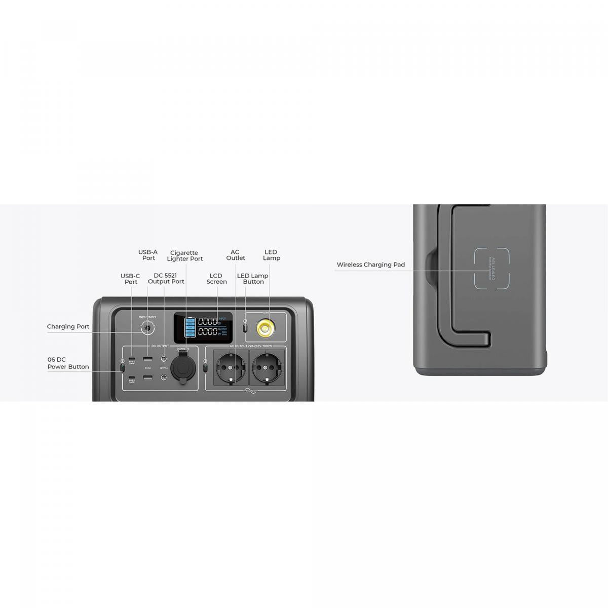 Bateria portátil de alta capacidade 716Wh | 1000W | 8 tomadas | 2500 ciclos de vida