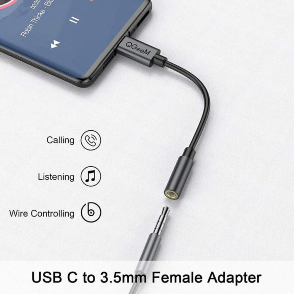 QGEEM USB-C Male to 3.5mm Female Jack Adapter 12cm Length