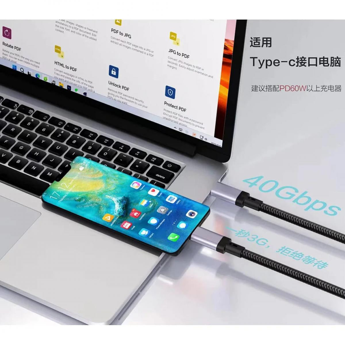 QGEEM Cable - USB-C 3.2 M/M 20Gbps supports up to 100W and 4K/60Hz VIDEO 1 meter length