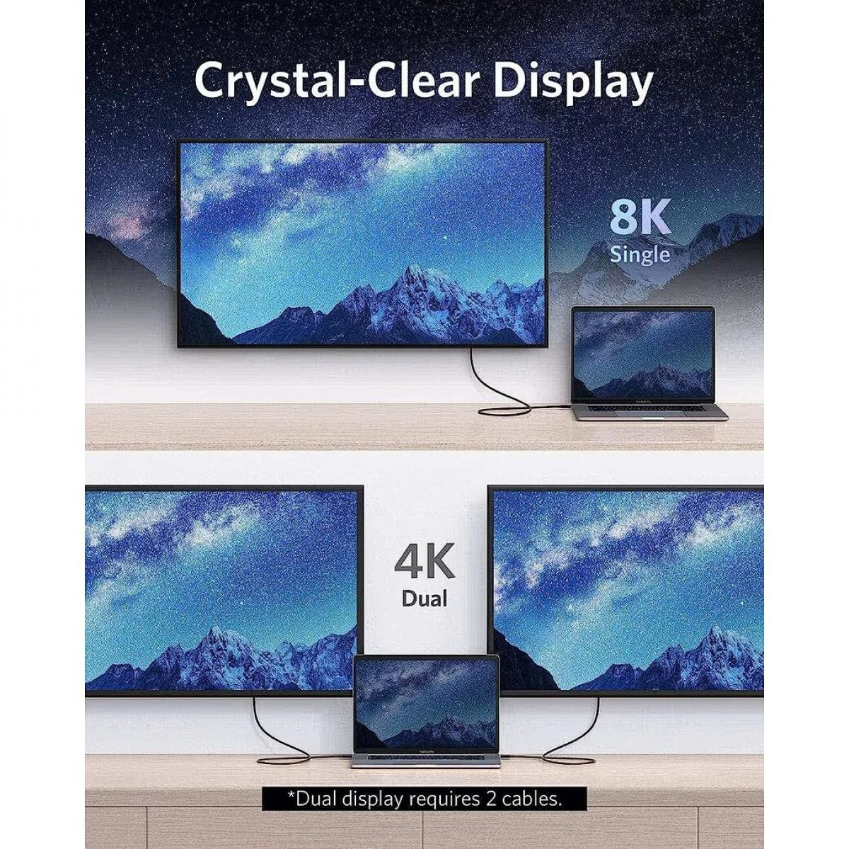 Cabo Thunderbolt 4 QGEEM | Velocidade de transferência de dados de 8K e 40 Gbps | Carregamento USB-C para USB-C de 100 W e 0,5 m de comprimento.