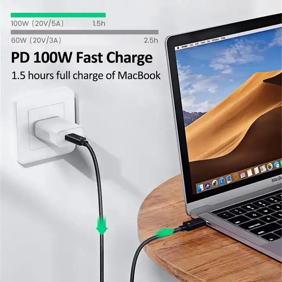 Cabo Thunderbolt 4 QGEEM | Velocidade de transferência de dados de 8K e 40 Gbps | Carregamento USB-C para USB-C de 100 W e 0,5 m de comprimento.
