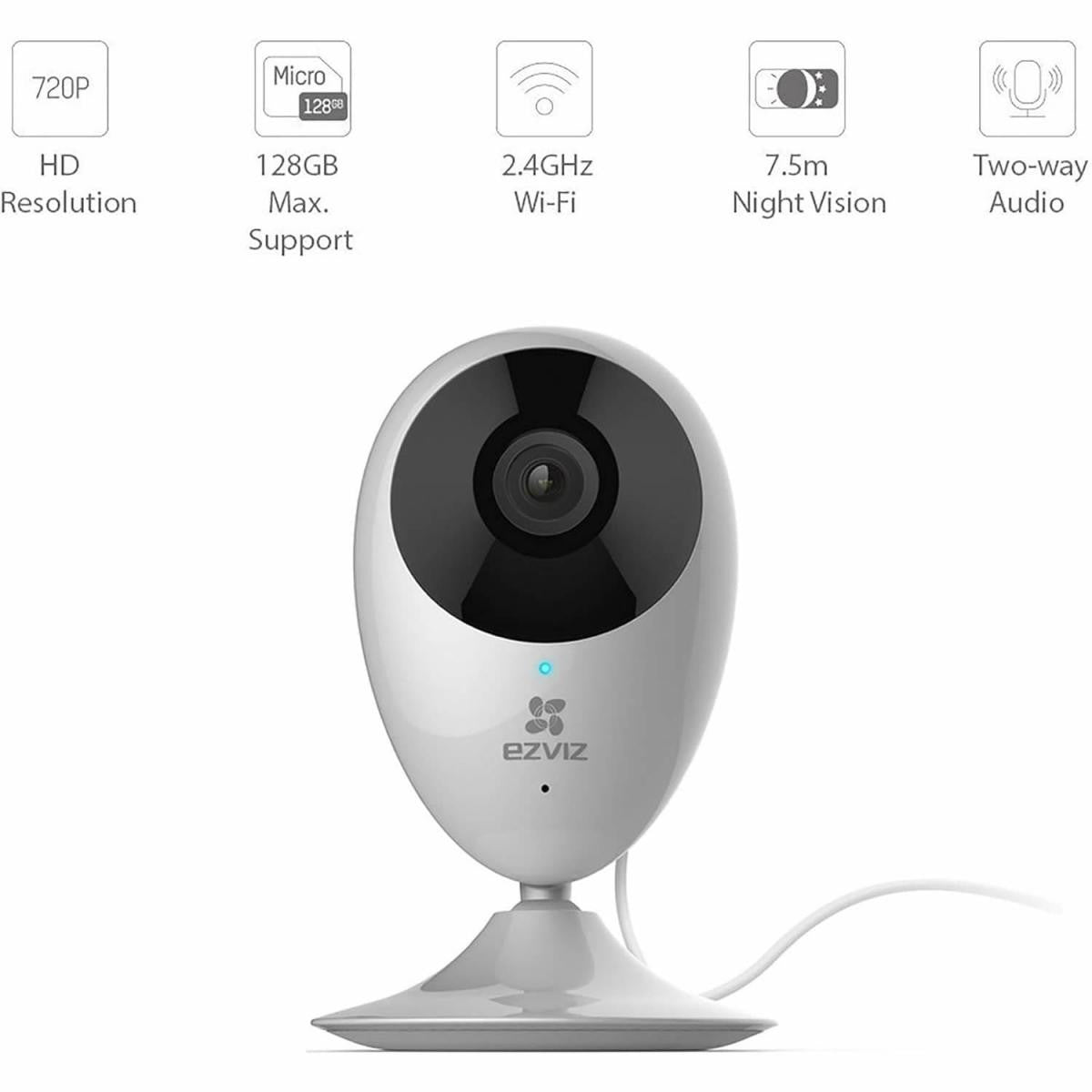Câmara Wi-Fi interior Ezviz - Visão noturna 1080p - H265 - Deteção de movimento - Microfone bidirecional - Ranhura para cartão microSD