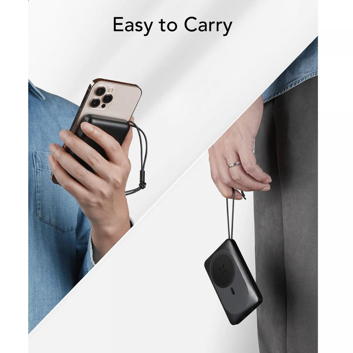 VEGER magnetic powerbank for mobile phones with USB-C, Lightning/ USB-A, C and Wireless connectors.