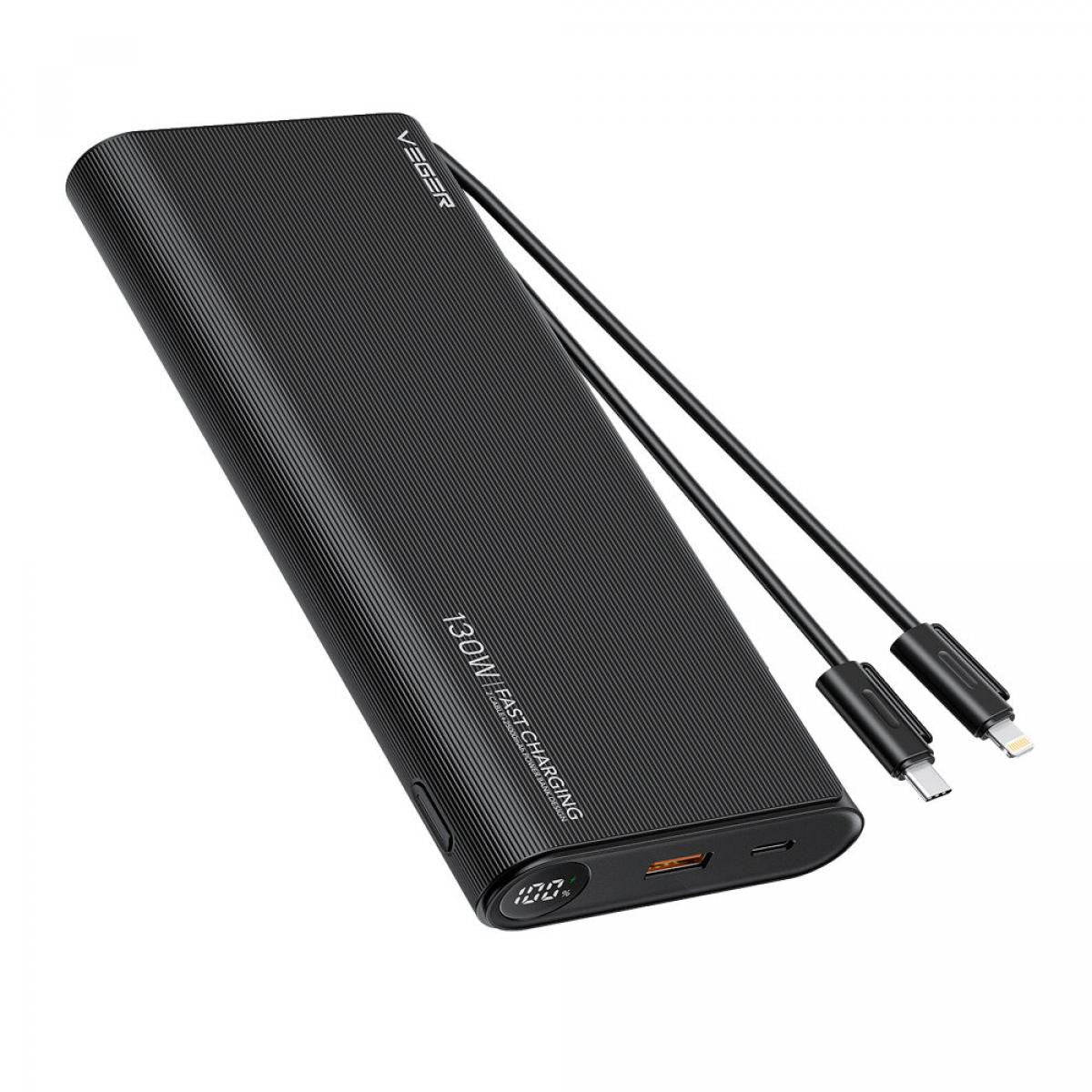VEGER Power Bank - 25000mAh - para telemóveis e computadores portáteis - Conectores Lightning/USB-A, USB-C - Carregamento rápido de 130 W para computadores portáteis