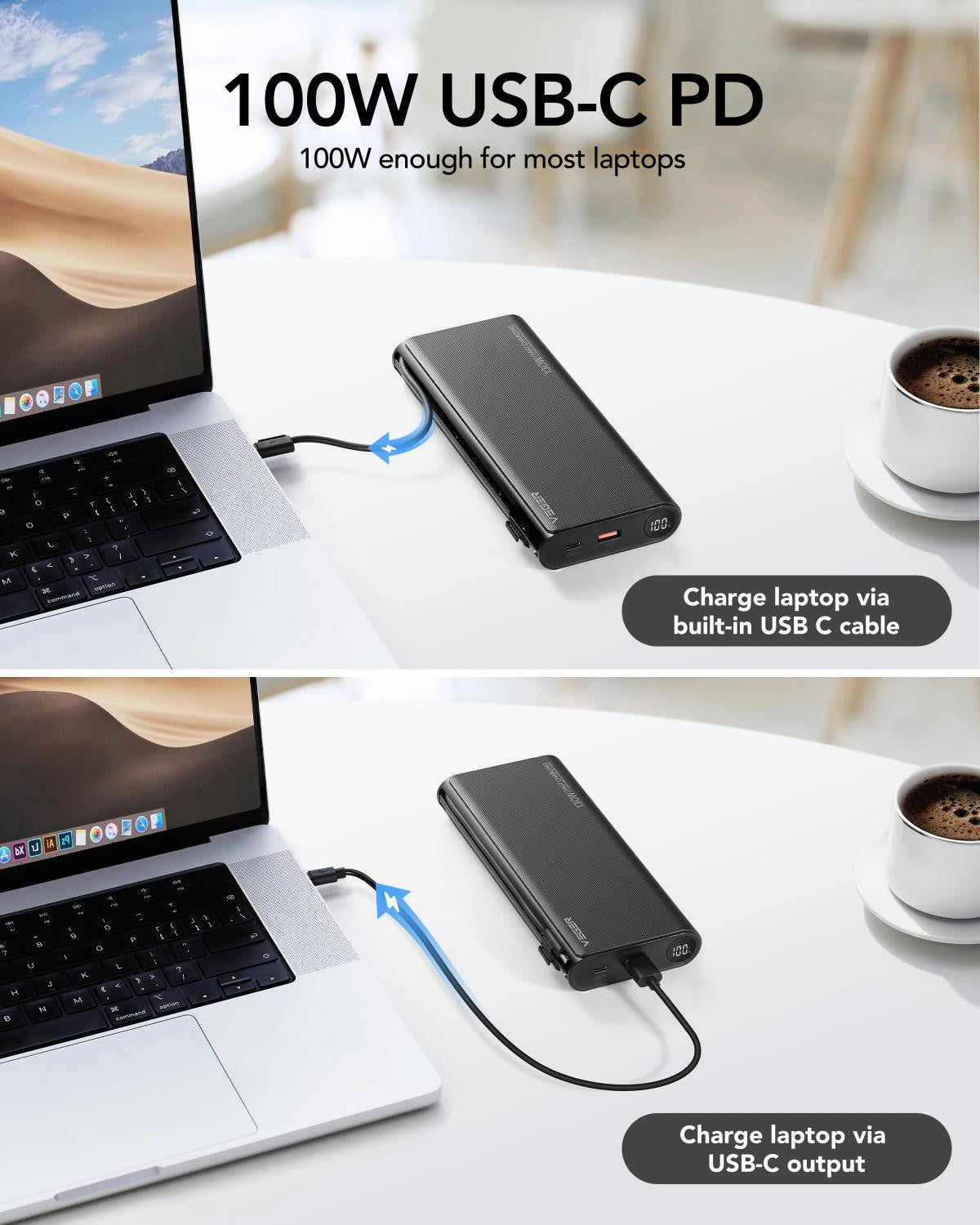 VEGER Power Bank - 25000mAh - para telemóveis e computadores portáteis - Conectores Lightning/USB-A, USB-C - Carregamento rápido de 130 W para computadores portáteis