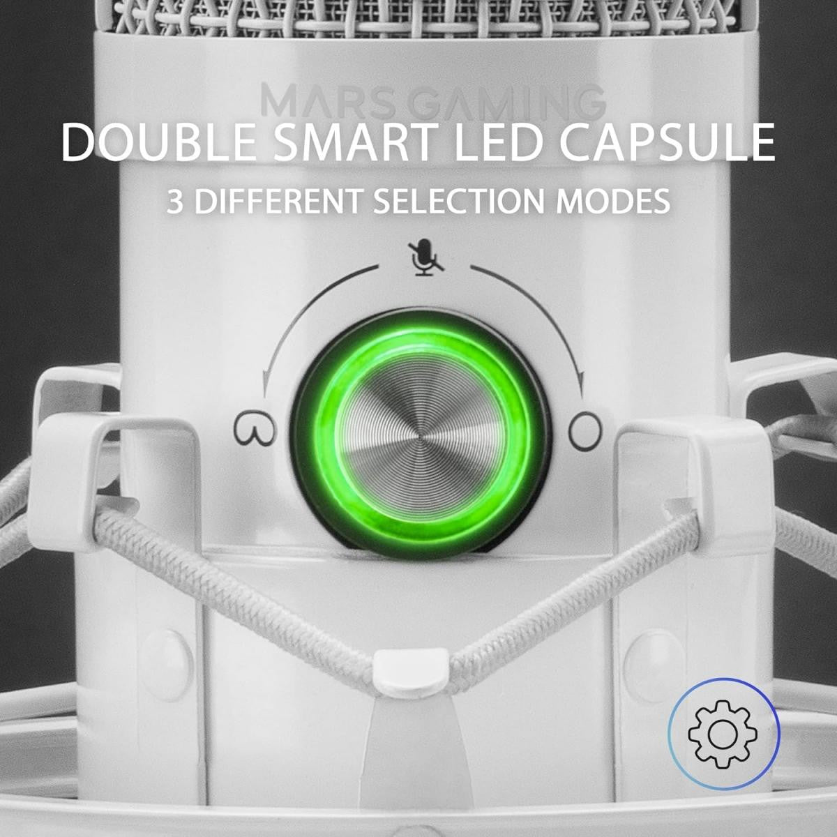 MARSGAMING Streaming Microphone - Professional LED Studio | Mute | USB+Jack 3.5mm | White