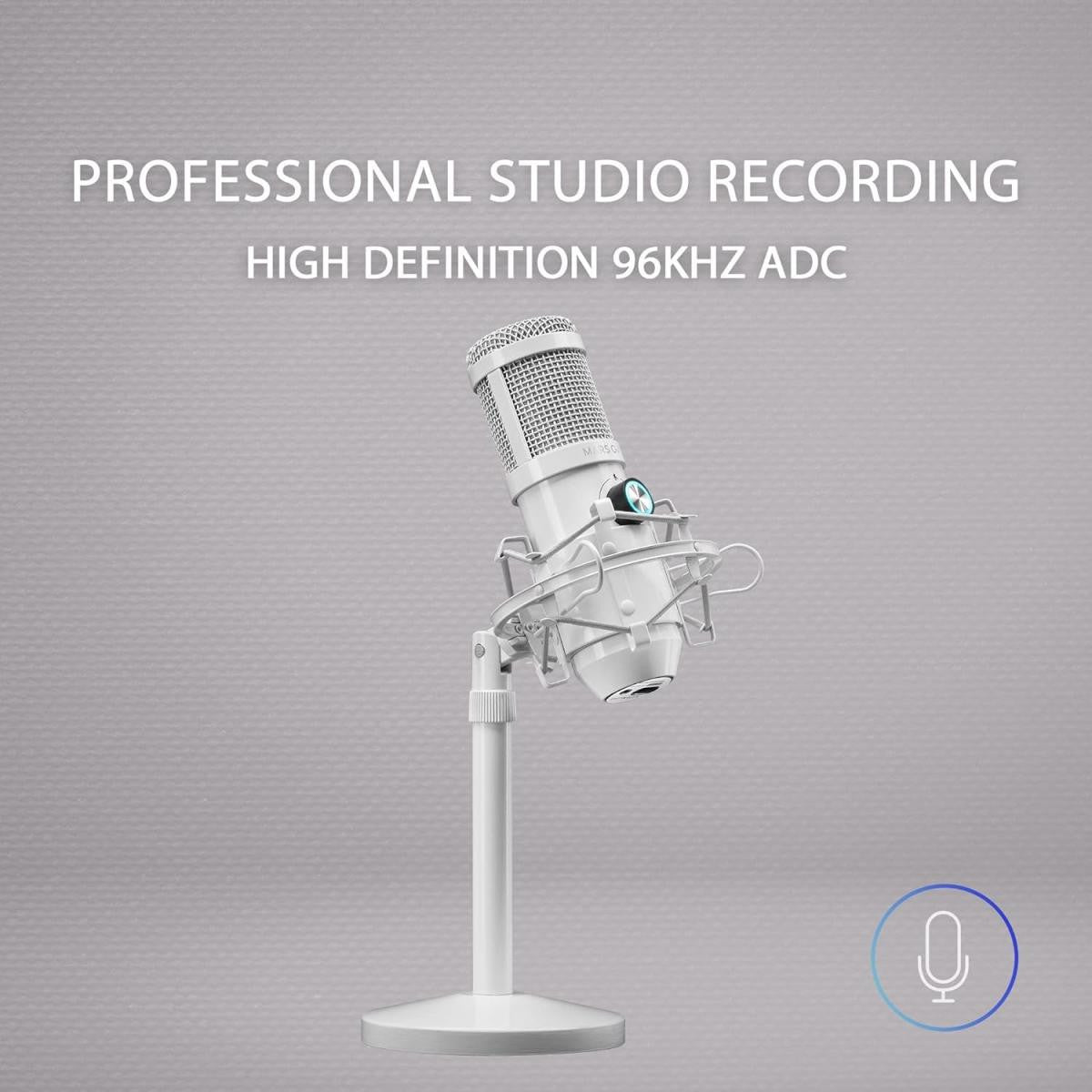 MARSGAMING Streaming Microphone - Professional LED Studio | Mute | USB+Jack 3.5mm | White