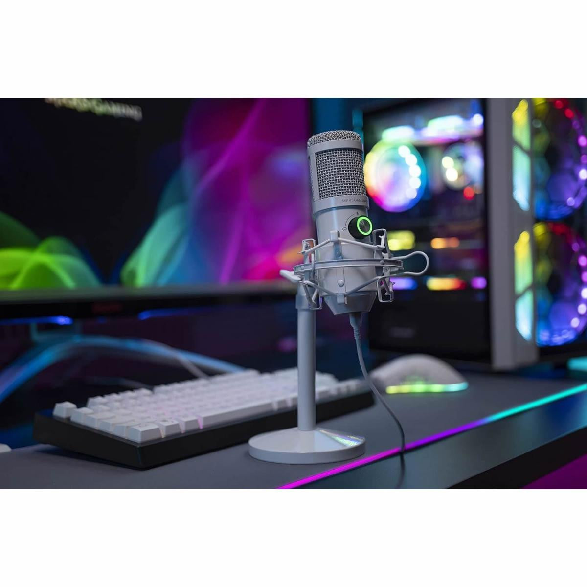 MARSGAMING Streaming Microphone - Professional LED Studio | Mute | USB+Jack 3.5mm | White