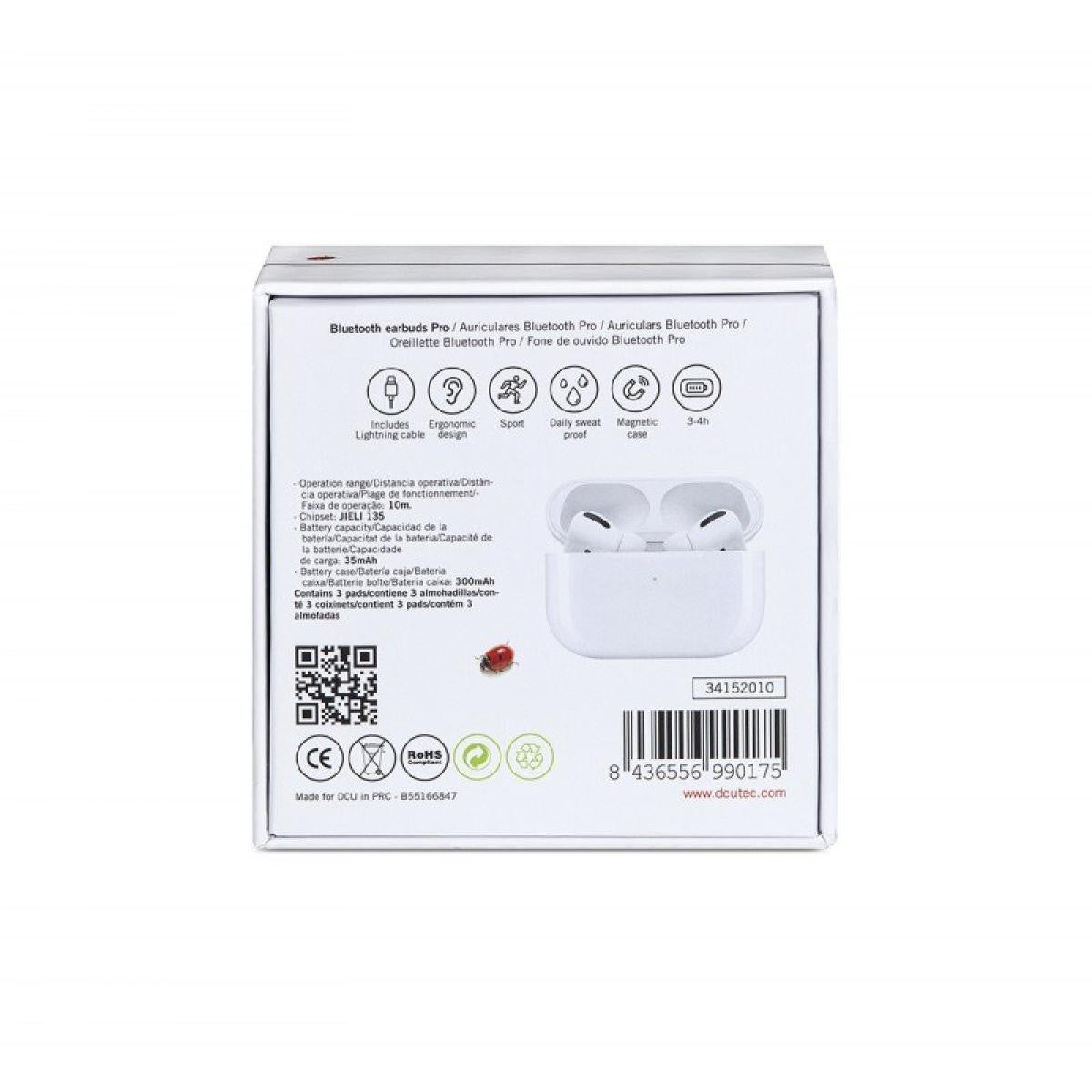 Auscultadores sem fios DCU Technologic Earbuds PRO | Bluetooth 5.0 | 4 horas de autonomia da bateria | Branco