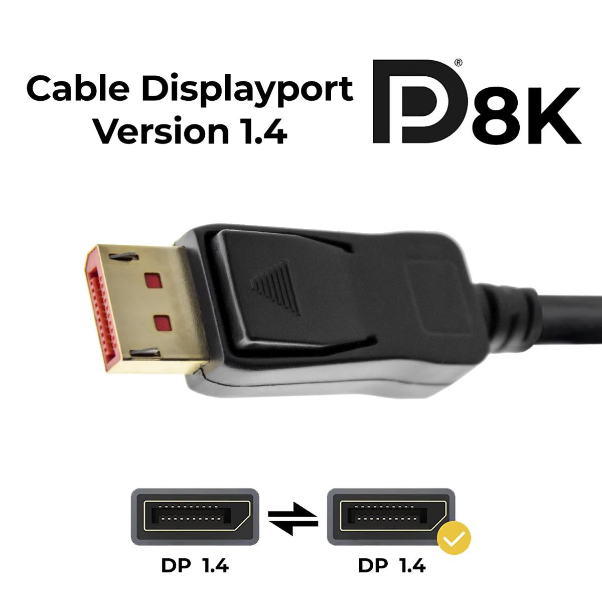 Cable Displayport v1.4 de | 8K@30hz | 5K@60hz | 4K@120hz | Compatible Hdcp 2.2 | 3D y HDR Dinámico - De distintas medidas