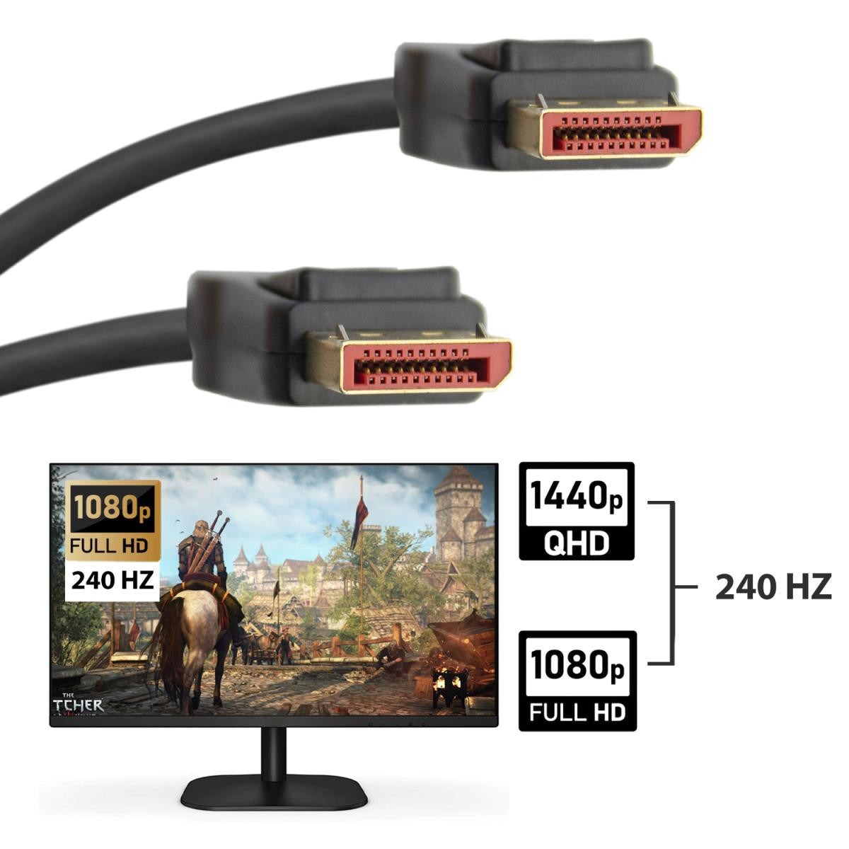 Cable Displayport v1.4 de | 8K@30hz | 5K@60hz | 4K@120hz | Compatible Hdcp 2.2 | 3D y HDR Dinámico - De distintas medidas